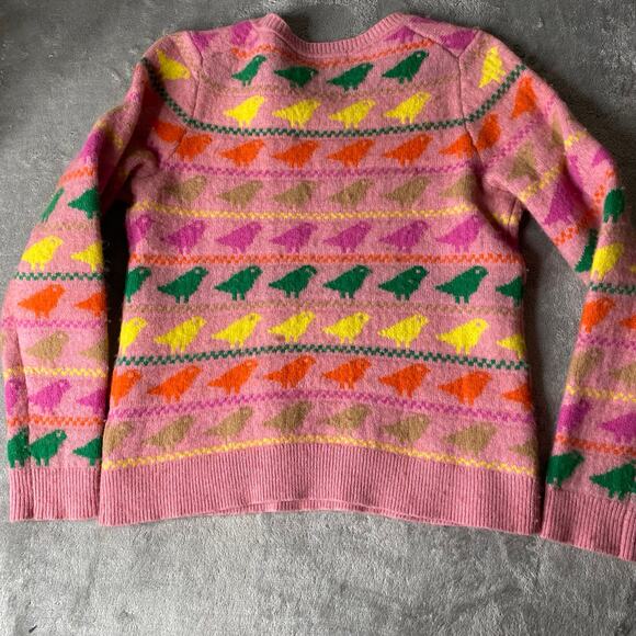Boden Pink Fair Isle Style Pink Bird Sweater Size Small Wool Blend - Picture 3 of 7